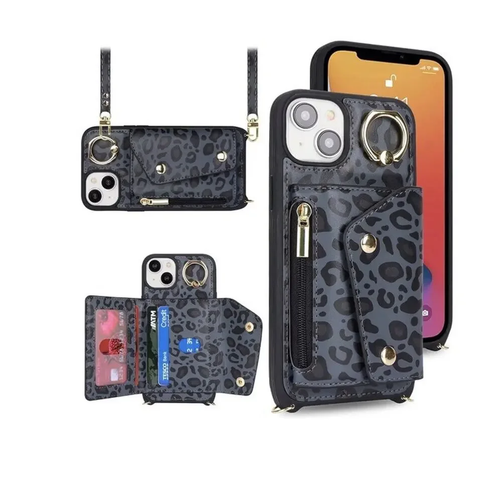 Lipvina Case for iPhone 13 with Card Holder, Crossbody Strap, Zipper Pocket